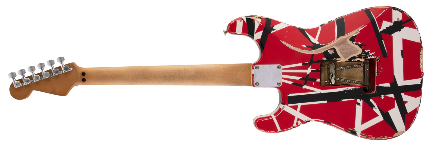 EVH Striped Series Frakenstein™ Frankie, Baked Maple FB, Red and Black Stripes Relic