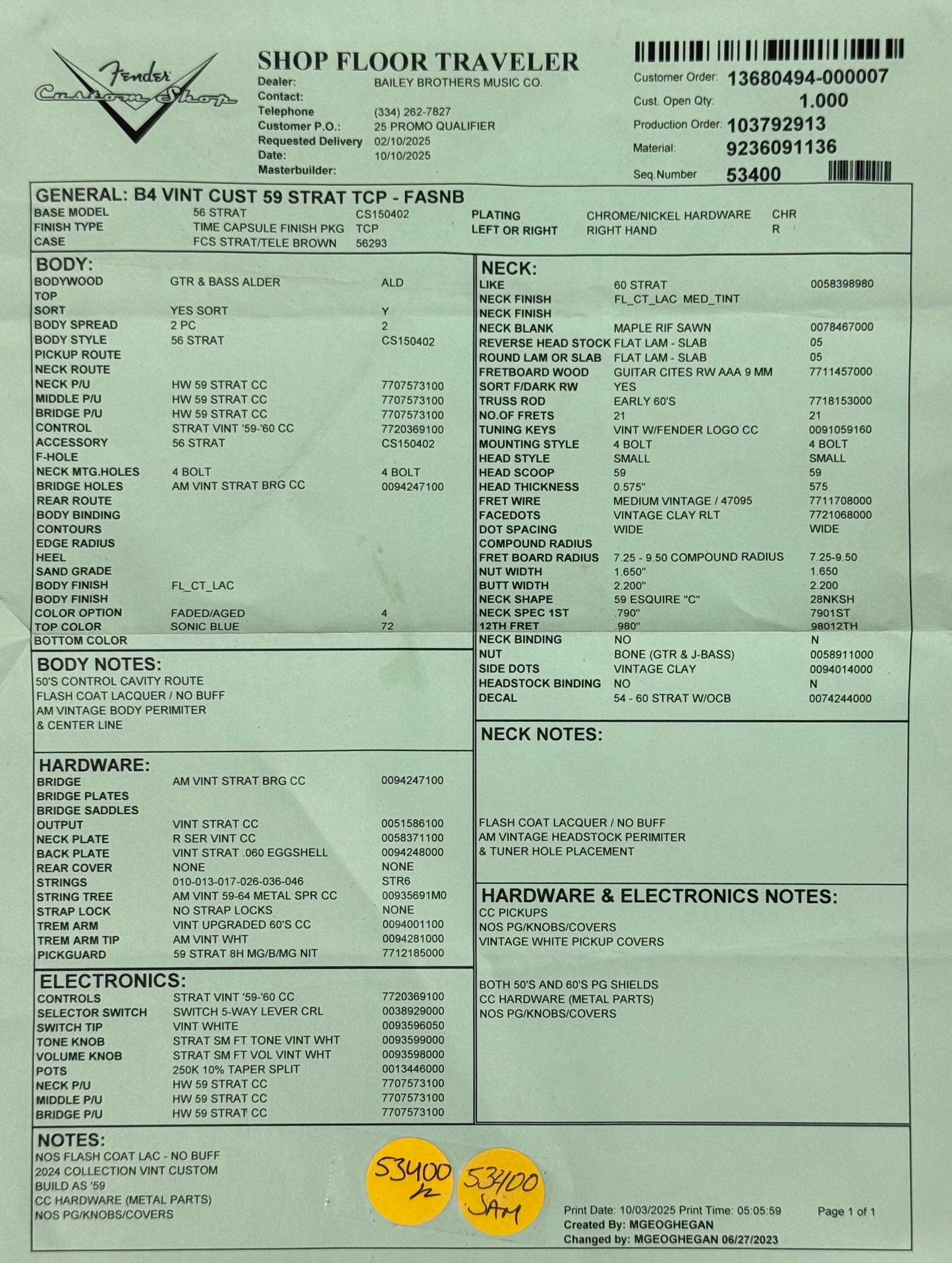 Fender Vintage Custom '59 Stratocaster, Sonic Blue