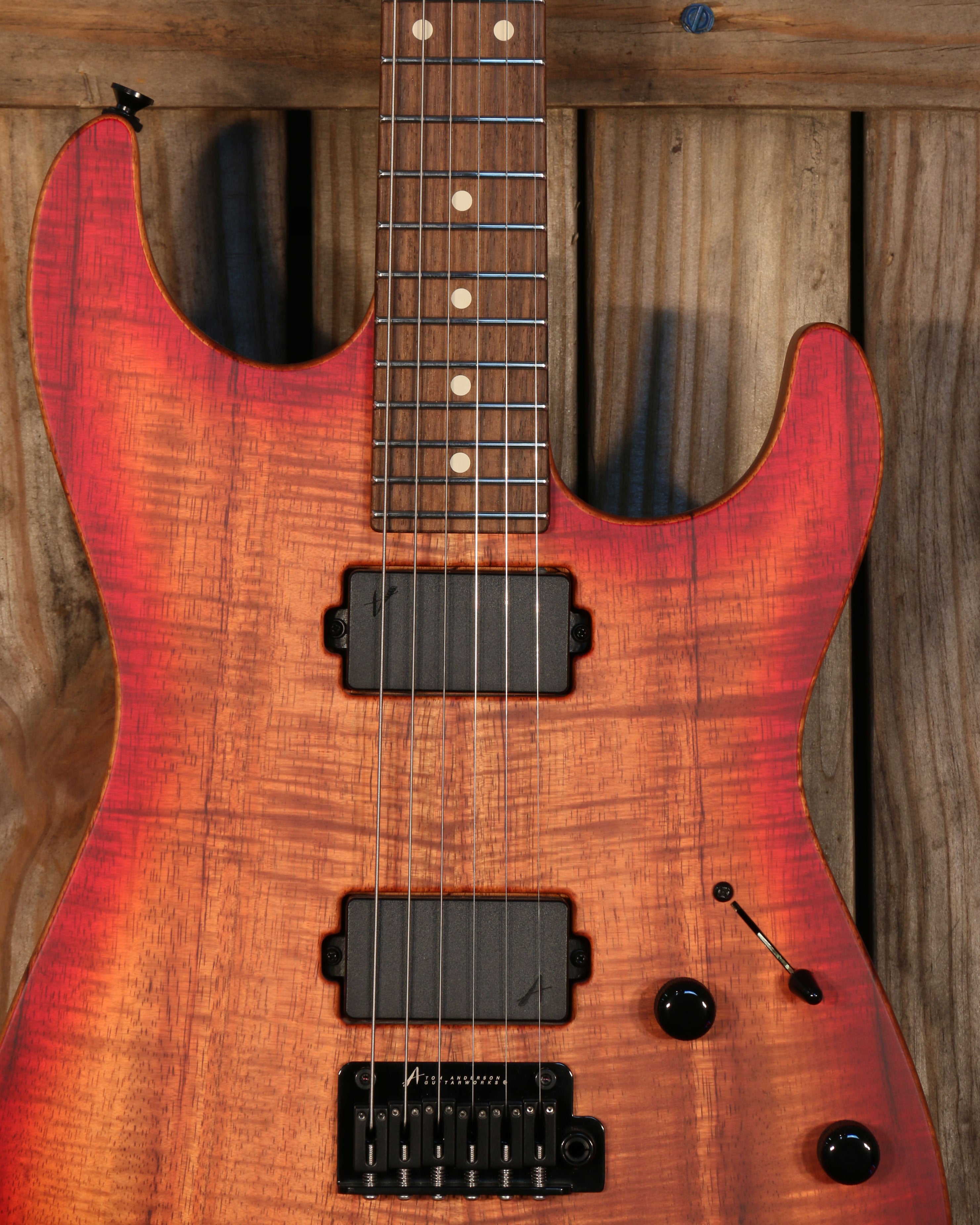 Tom Anderson Drop Top, Figured Koa Top, Solid Rosewood Neck, Satin Cherry Shaded Edge Burst