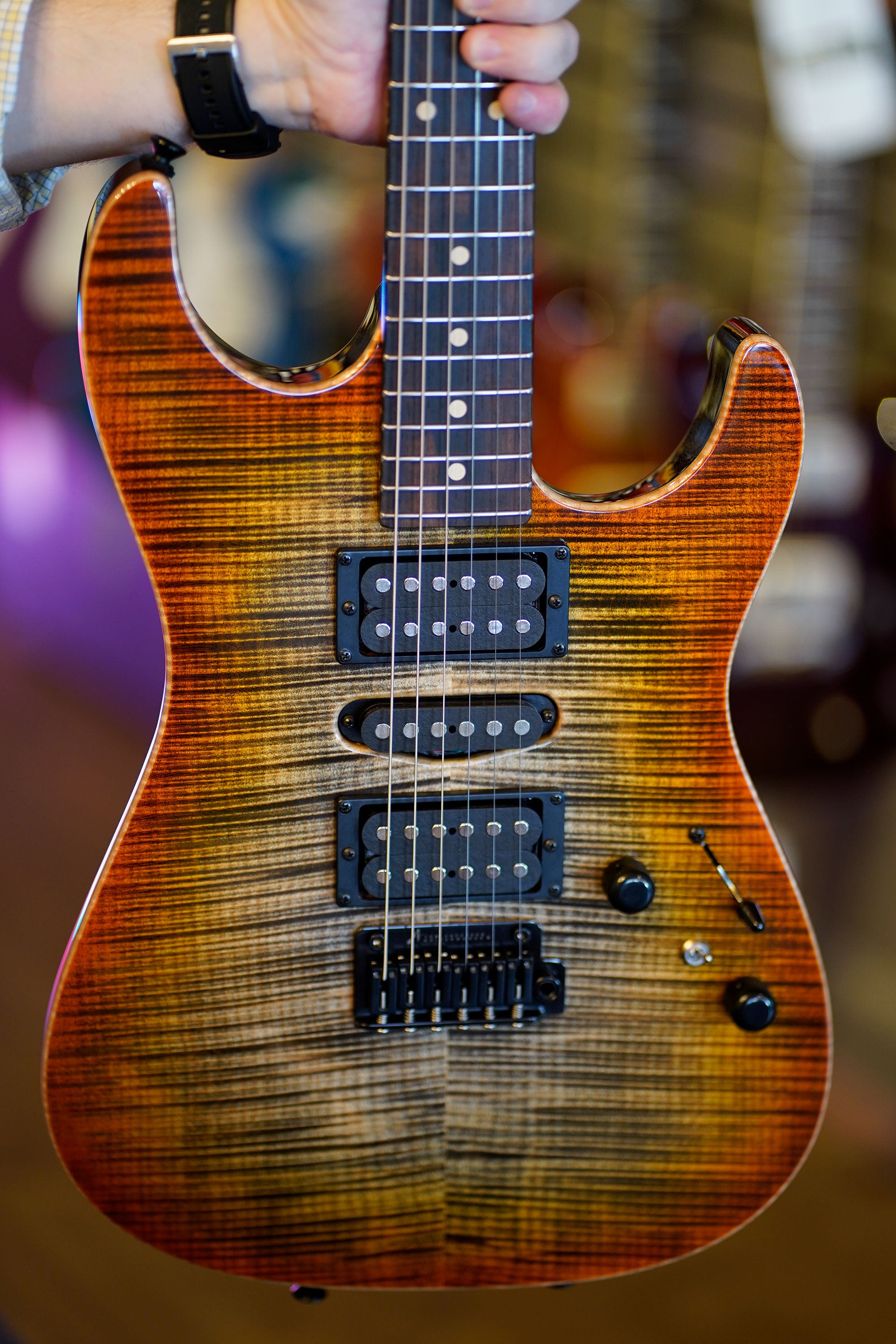 Tom Anderson Cobra S Hollow, Natural Black to Orange Burst