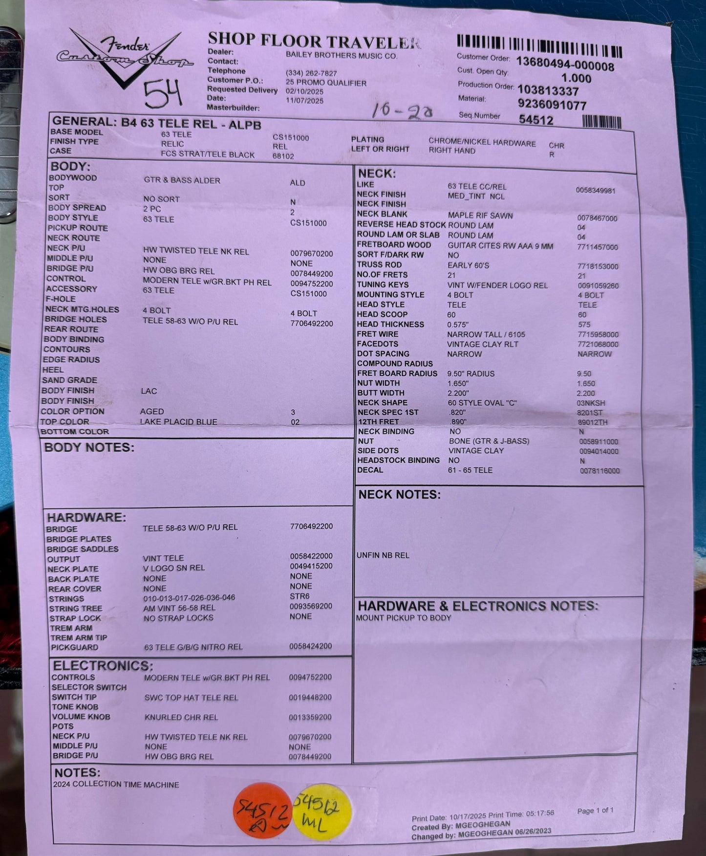 Fender 1963 Telecaster Relic, Aged Lake Placid Blue