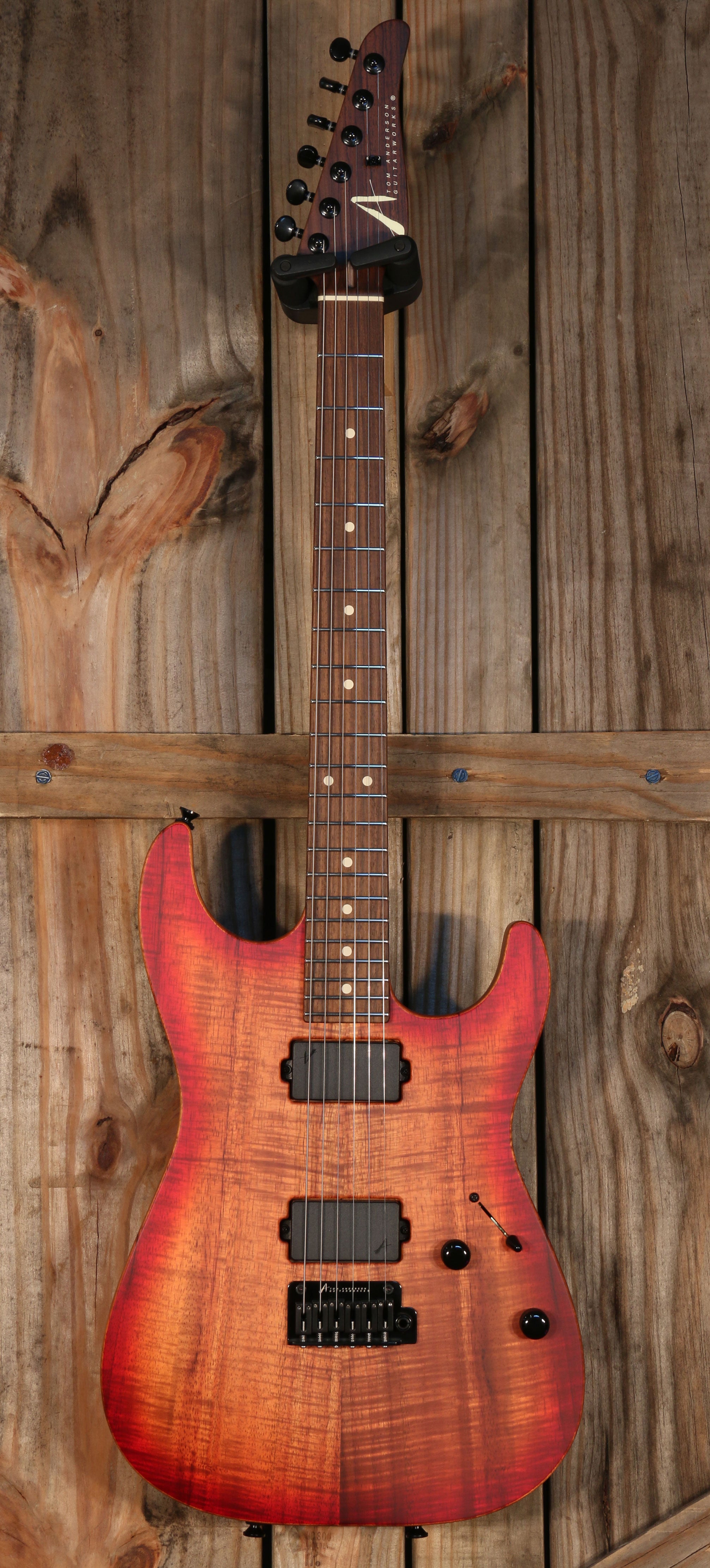 Tom Anderson Drop Top, Figured Koa Top, Solid Rosewood Neck, Satin Cherry Shaded Edge Burst