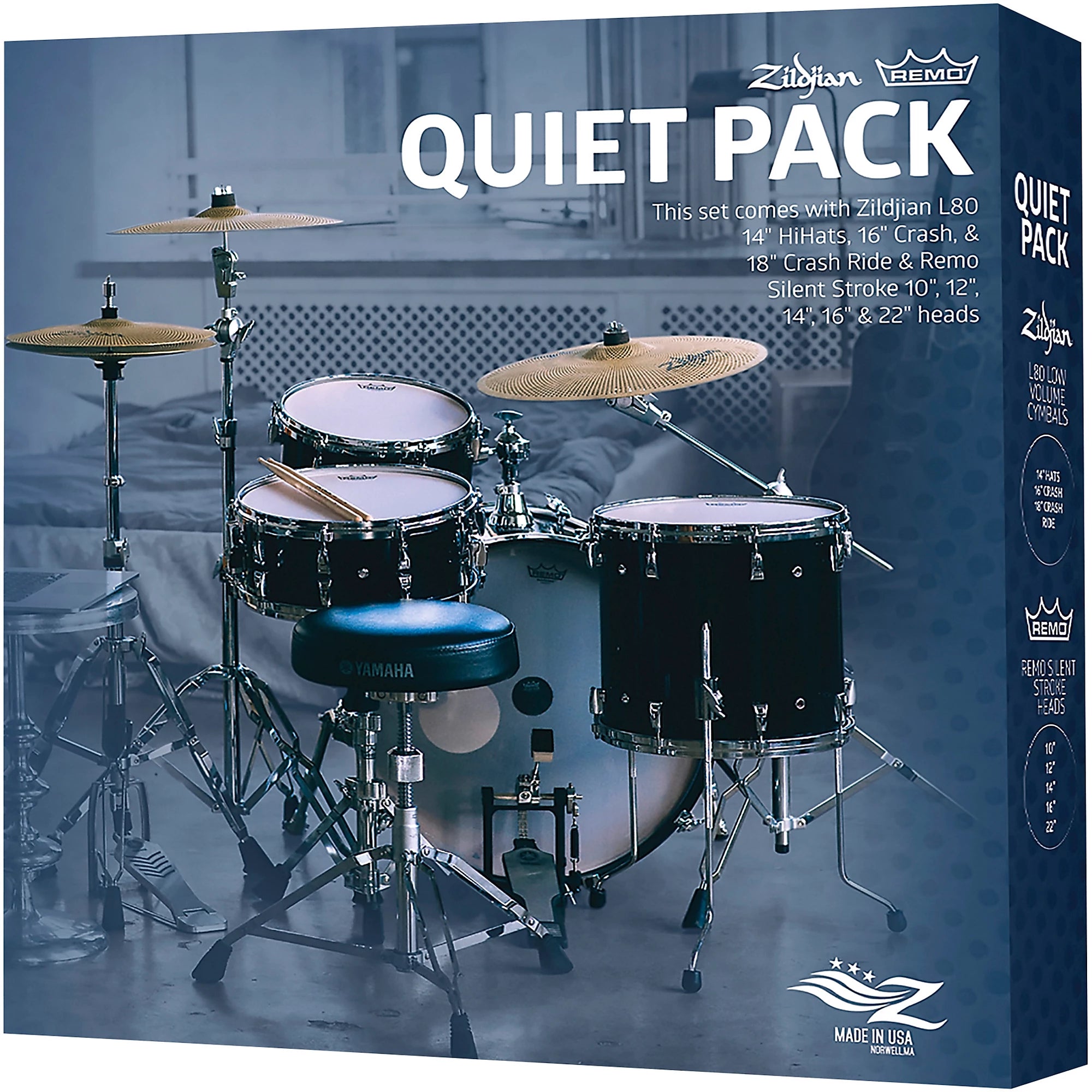 Zildjian Quiet Pack LV468RH Low Volume Cymbals With Remo Silentstroke Heads